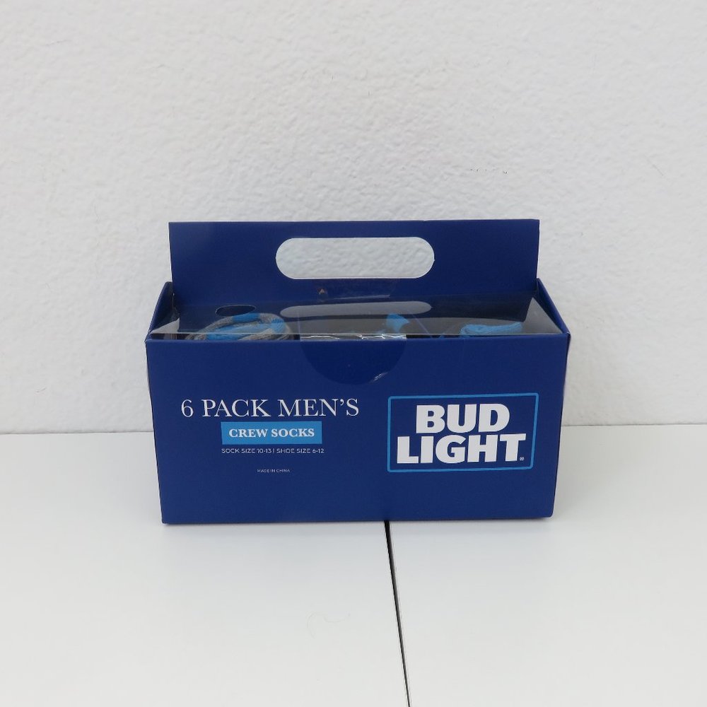 (#T) 6 Pack Men's Bud Light Crew Socks Size 10-13